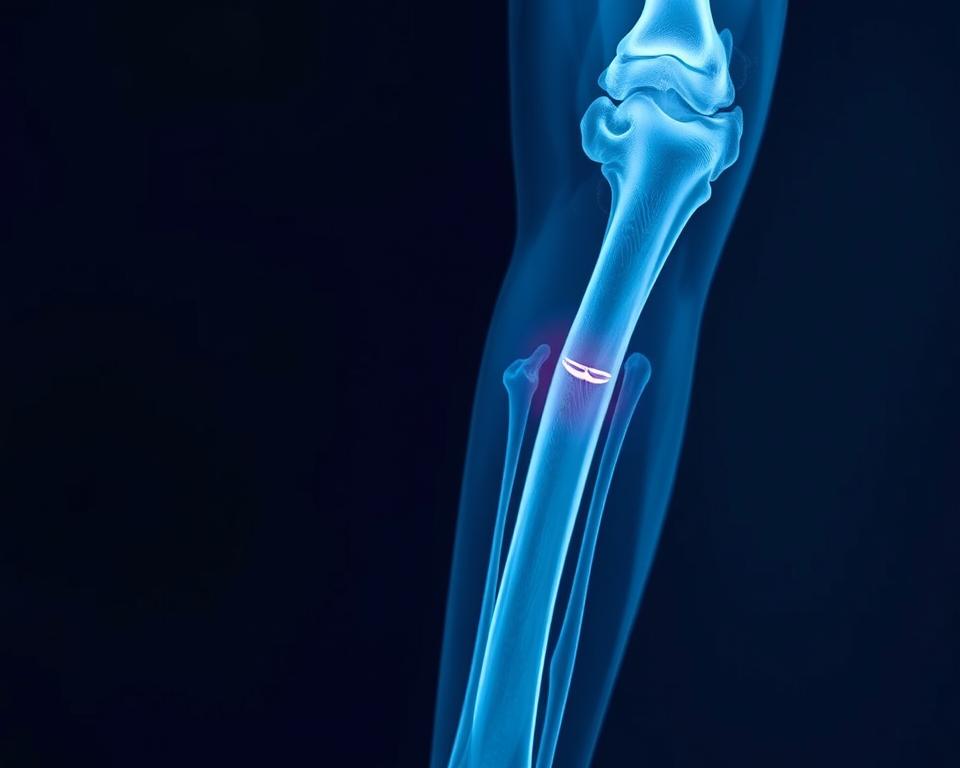 A detailed X-ray image of a fractured femur, showcasing the precise location and type of break. The image should be rendered with high technical accuracy, highlighting the intricate bone structure and the specific fracture patterns. The scene should be bathed in a cool, clinical lighting, emphasizing the diagnostic nature of the image. The perspective should be centered on the affected limb, with a slight angled view to provide a comprehensive understanding of the injury. The background should be a neutral, muted tone, keeping the focus on the detailed examination of the femur. The overall mood should convey a sense of professional analysis, guiding the viewer through the necessary steps in diagnosing and classifying a femoral fracture. A detailed X-ray image of a fractured femur, showcasing the precise location and type of break. The image should be rendered with high technical accuracy, highlighting the intricate bone structure and the specific fracture patterns. The scene should be bathed in a cool, clinical lighting, emphasizing the diagnostic nature of the image. The perspective should be centered on the affected limb, with a slight angled view to provide a comprehensive understanding of the injury. The background should be a neutral, muted tone, keeping the focus on the detailed examination of the femur. The overall mood should convey a sense of professional analysis, guiding the viewer through the necessary steps in diagnosing and classifying a femoral fracture.