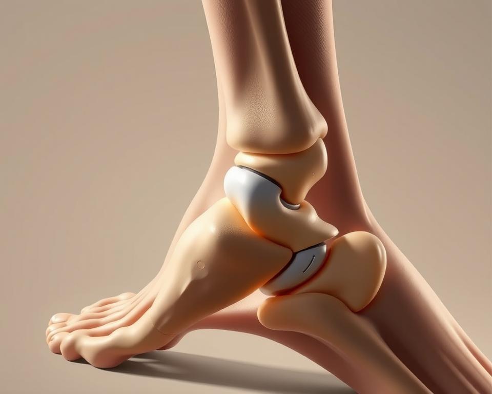 A detailed anatomical illustration of the human ankle joint, showcasing the synovial capsule and its internal structures. The image should be rendered in a clean, technical style using muted, earthy tones to convey a sense of clinical precision. The composition should focus on the ankle joint, with a clear view of the synovial membrane, ligaments, and surrounding cartilage. Lighting should be soft and directional, creating subtle shadows to emphasize the 3D form. The perspective should be slightly elevated, offering an optimal view of the joint's intricate anatomy. The overall tone should be educational and informative, suitable for use in a medical article on the treatment of capsular injuries. A detailed anatomical illustration of the human ankle joint, showcasing the synovial capsule and its internal structures. The image should be rendered in a clean, technical style using muted, earthy tones to convey a sense of clinical precision. The composition should focus on the ankle joint, with a clear view of the synovial membrane, ligaments, and surrounding cartilage. Lighting should be soft and directional, creating subtle shadows to emphasize the 3D form. The perspective should be slightly elevated, offering an optimal view of the joint's intricate anatomy. The overall tone should be educational and informative, suitable for use in a medical article on the treatment of capsular injuries.