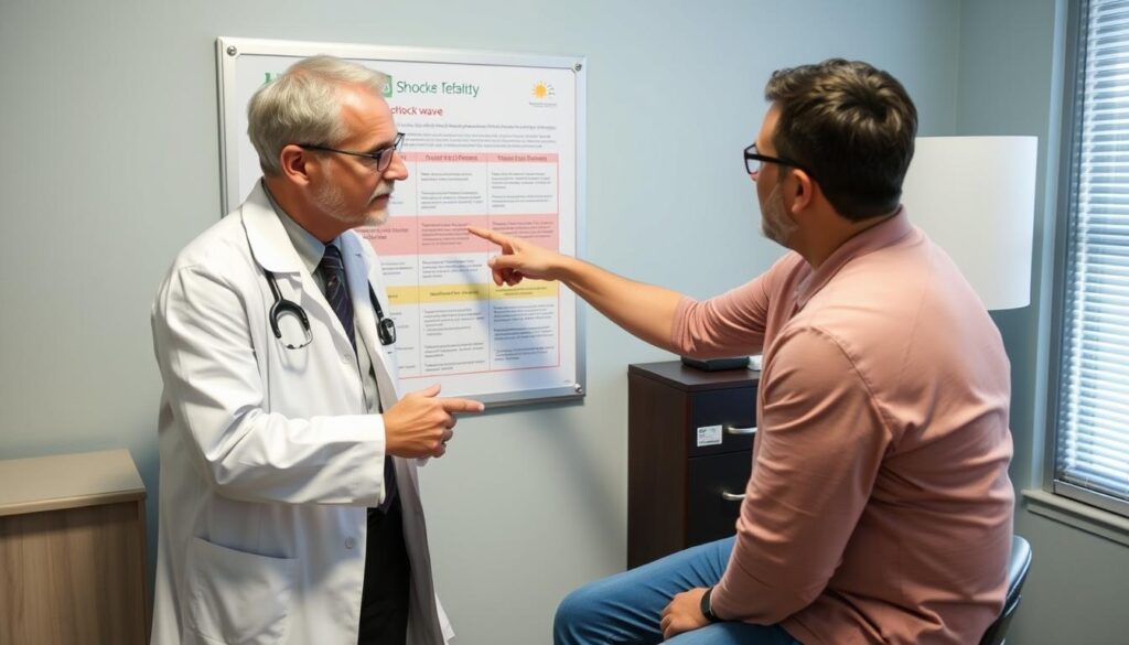 Lekarz wyjaśniający przeciwwskazania do leczenia zaburzeń erekcji falą uderzeniową Lekarz wyjaśniający przeciwwskazania do leczenia zaburzeń erekcji falą uderzeniową