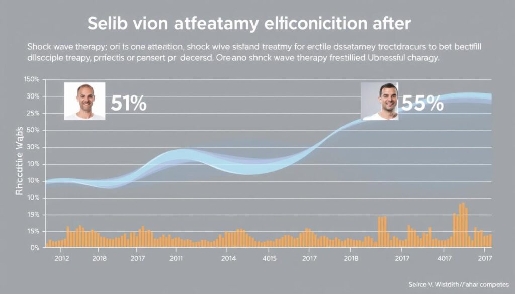 Wykres przedstawiający skuteczność leczenia zaburzeń erekcji falą uderzeniową Wykres przedstawiający skuteczność leczenia zaburzeń erekcji falą uderzeniową