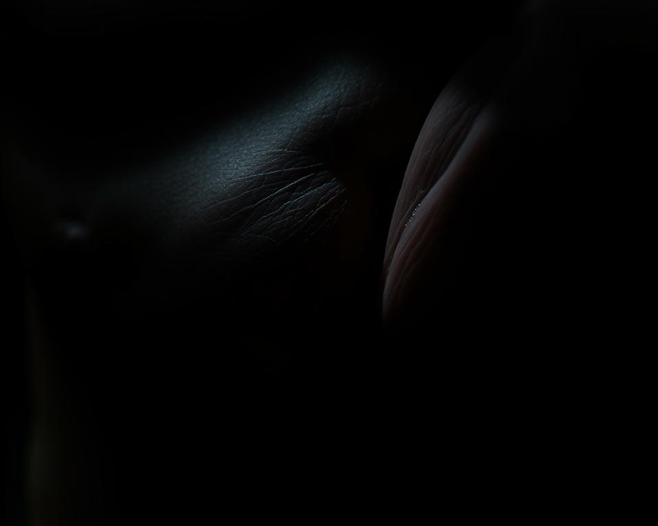 A dimly lit close-up scene depicting muscle fibers gently pulsating and shifting beneath the skin, casting soft shadows. The muscles have a slightly swollen, inflamed appearance, with a subtle reddish hue. The overall lighting is moody and atmospheric, creating a sense of discomfort and unease. The camera angle is slightly off-center, emphasizing the irregular, meandering nature of the muscle movement. The background is blurred, keeping the focus on the intricate details of the muscle fibers as they painfully wander and contract.