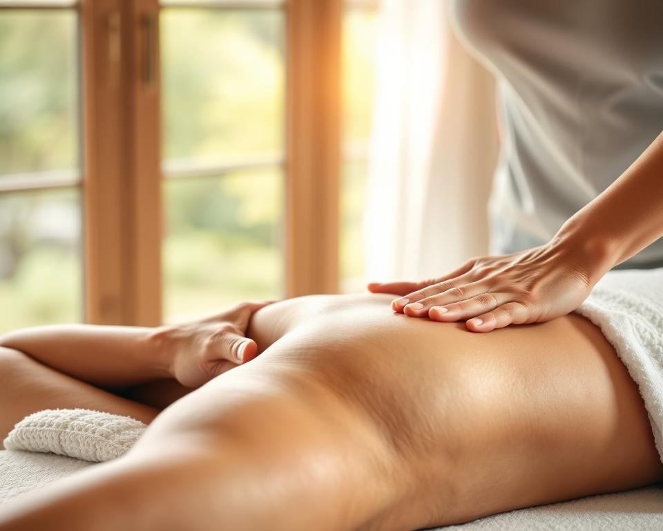 A peaceful and serene scene of a person receiving a relaxing massage on the back. The masseuse's hands gently knead the muscles, releasing tension and stress. Soft lighting from a nearby window casts a warm, calming glow across the scene. The subject's expression is one of deep relaxation, their eyes closed as they fully immerse themselves in the experience. The background is blurred, but hints at a tranquil, natural setting, such as a spa or quiet outdoor location. The overall mood is one of deep tranquility and restorative well-being, capturing the key benefits of a relaxing massage. A peaceful and serene scene of a person receiving a relaxing massage on the back. The masseuse's hands gently knead the muscles, releasing tension and stress. Soft lighting from a nearby window casts a warm, calming glow across the scene. The subject's expression is one of deep relaxation, their eyes closed as they fully immerse themselves in the experience. The background is blurred, but hints at a tranquil, natural setting, such as a spa or quiet outdoor location. The overall mood is one of deep tranquility and restorative well-being, capturing the key benefits of a relaxing massage.