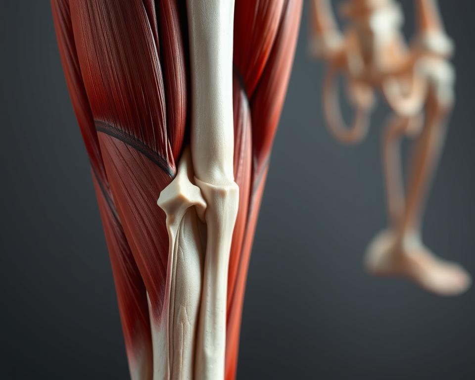 An anatomical cross-section of the posterior lower leg, showcasing the intricate structure of the calf muscles. The foreground features the gastrocnemius and soleus muscles in vivid detail, captured under soft, diffused lighting that accentuates the contours and fiber patterns. The middle ground reveals the underlying Achilles tendon and deep fascia, while the background subtly suggests the surrounding bones and connective tissues. The overall composition conveys a sense of depth and three-dimensional clarity, allowing the viewer to fully comprehend the complex anatomy of the calf region. An anatomical cross-section of the posterior lower leg, showcasing the intricate structure of the calf muscles. The foreground features the gastrocnemius and soleus muscles in vivid detail, captured under soft, diffused lighting that accentuates the contours and fiber patterns. The middle ground reveals the underlying Achilles tendon and deep fascia, while the background subtly suggests the surrounding bones and connective tissues. The overall composition conveys a sense of depth and three-dimensional clarity, allowing the viewer to fully comprehend the complex anatomy of the calf region.