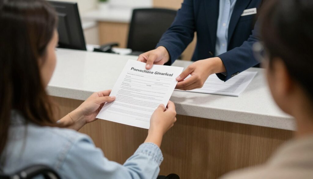 Osoba składająca wniosek o wydanie karty parkingowej w urzędzie Osoba składająca wniosek o wydanie karty parkingowej w urzędzie