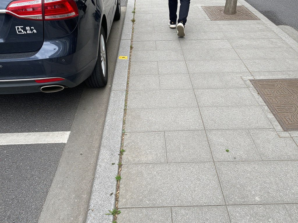 Samochód z kartą parkingową częściowo zaparkowany na chodniku Samochód z kartą parkingową częściowo zaparkowany na chodniku