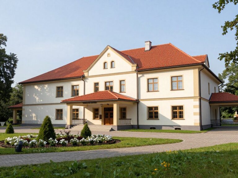 Exterior view of Sanatorium Azalia in Szczawno-Zdrój showing the main building surrounded by greenery