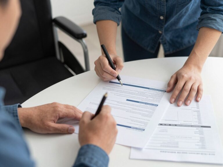 Osoba niepełnosprawna z opiekunem wypełniająca dokumenty dotyczące zasiłku pielęgnacyjnego