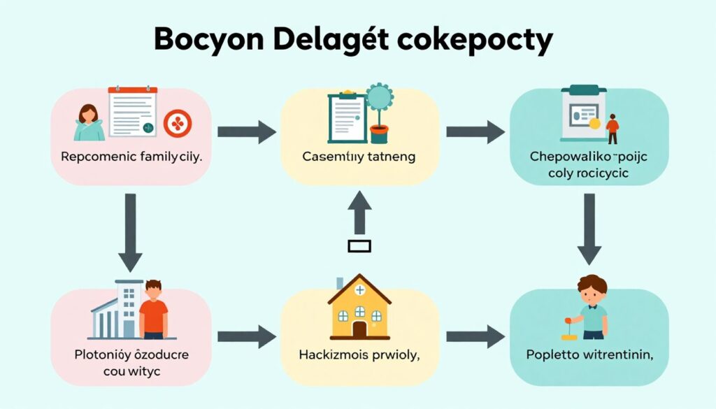 Schemat procedury oddania dziecka do ośrodka z zaznaczonymi etapami i instytucjami zaangażowanymi w proces Schemat procedury oddania dziecka do ośrodka z zaznaczonymi etapami i instytucjami zaangażowanymi w proces