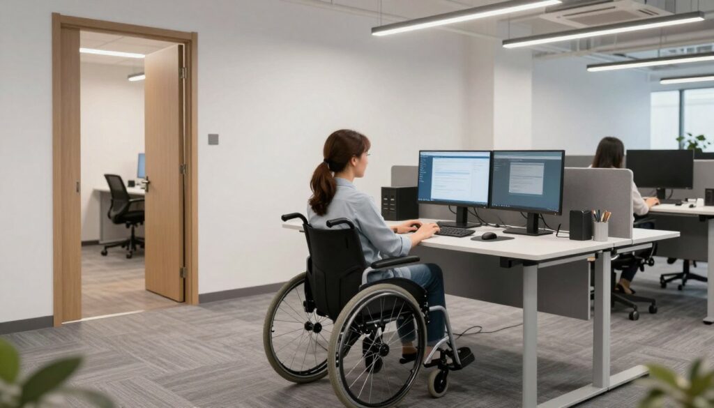 Dostosowane miejsce pracy dla osoby niepełnosprawnej z ergonomicznym wyposażeniem