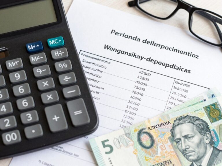 Kalkulator i dokumenty emerytalne pokazujące wyliczenia dodatku do emerytury za pracę w szczególnych warunkach