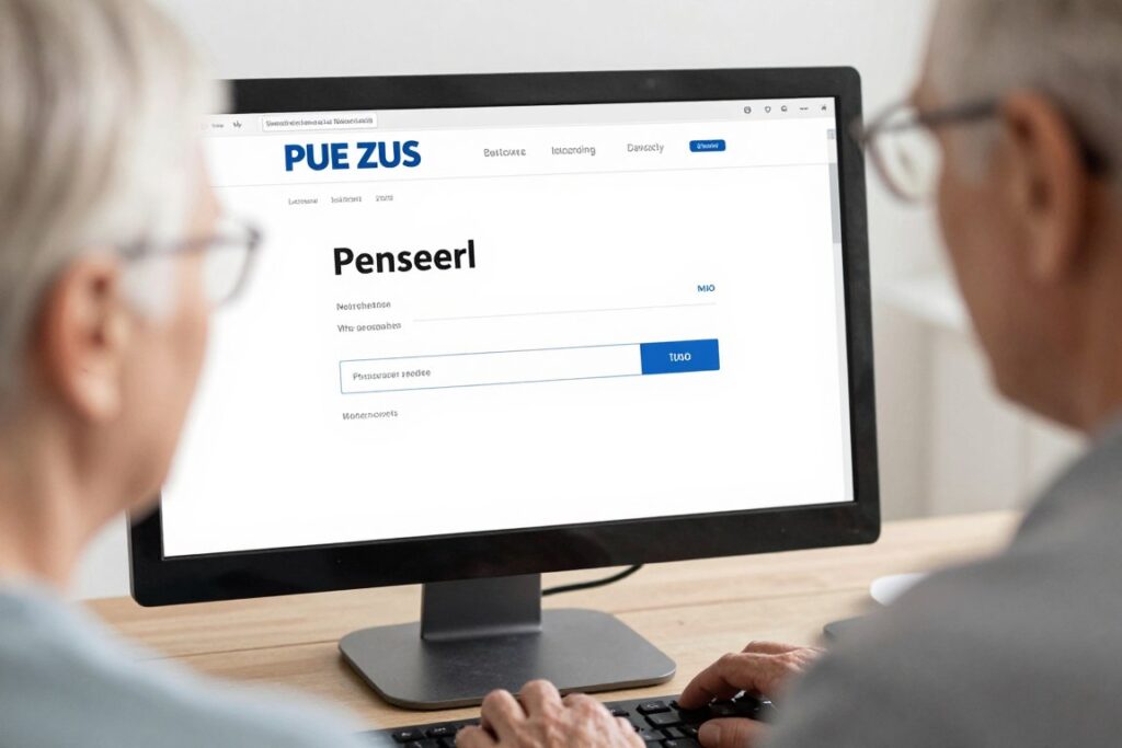 Osoba korzystająca z komputera aby znaleźć numer emerytury na platformie PUE ZUS