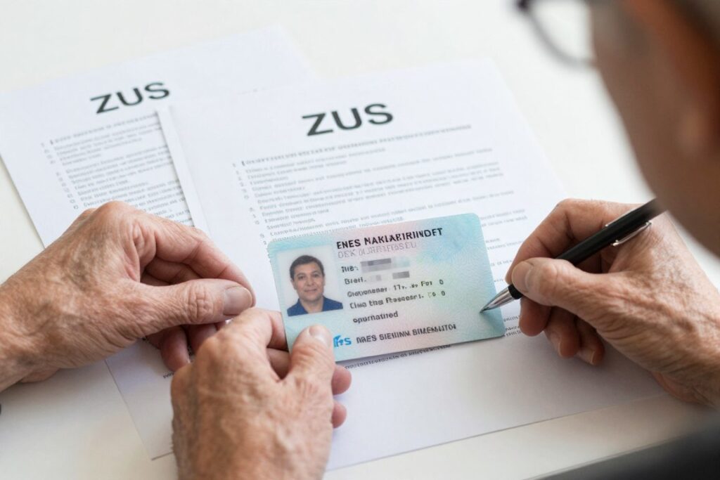 Osoba przygotowująca dokumenty przed wizytą w ZUS aby zapytać o numer emerytury