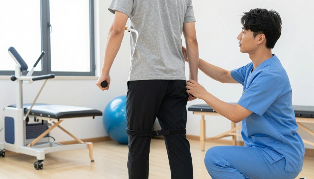Pacjent podczas rehabilitacji neurologicznej po operacji guza mózgu