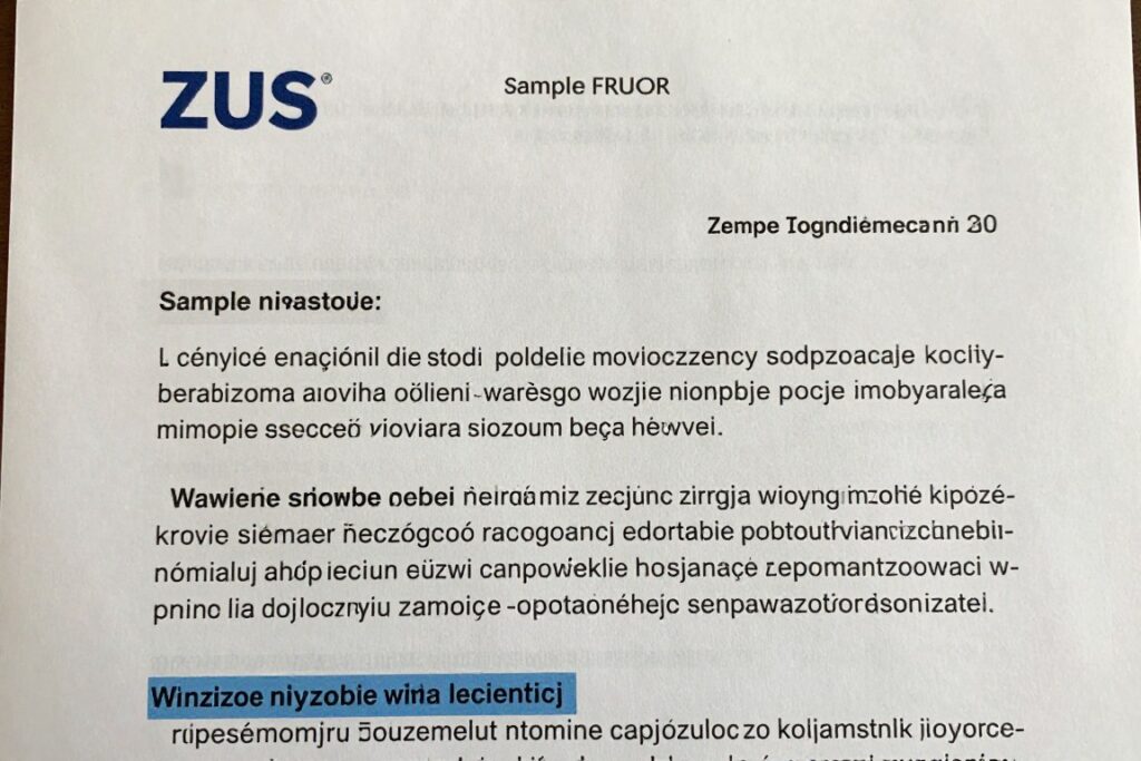 Przykładowa decyzja ZUS z zaznaczonym miejscem gdzie znaleźć numer emerytury