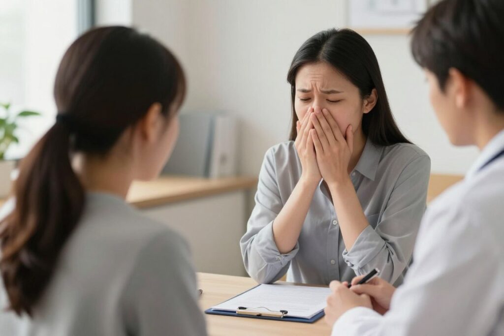 Psycholog diagnozujący fobię przed długimi słowami u pacjenta Psycholog diagnozujący fobię przed długimi słowami u pacjenta