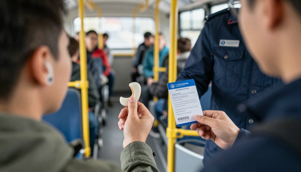 Osoba z aparatem słuchowym korzystająca z ulg komunikacyjnych w transporcie publicznym Osoba z aparatem słuchowym korzystająca z ulg komunikacyjnych w transporcie publicznym