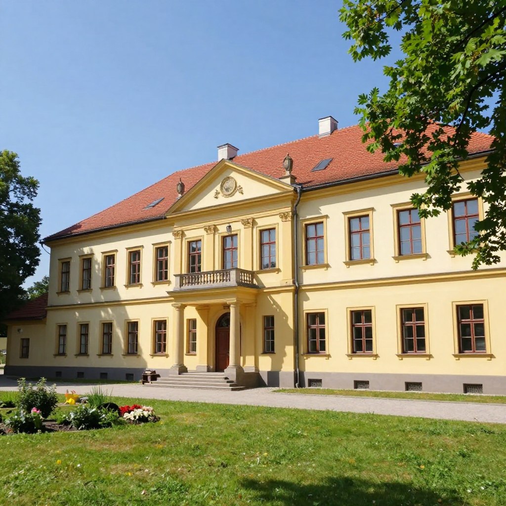 Budynek sanatorium Gryf w Połczynie-Zdroju otoczony zielenią Budynek sanatorium Gryf w Połczynie-Zdroju otoczony zielenią
