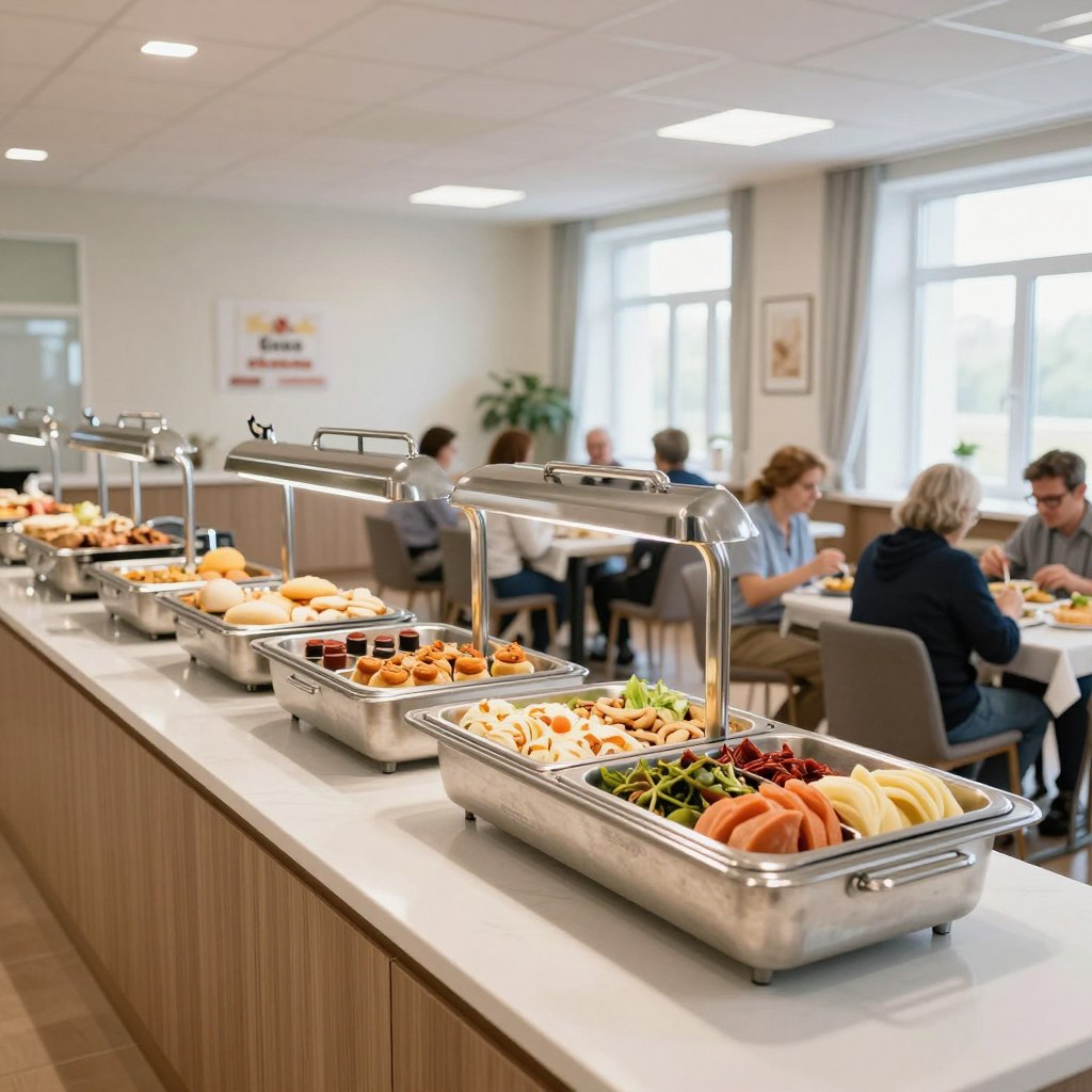 Stołówka w sanatorium z bufetem śniadaniowym Stołówka w sanatorium z bufetem śniadaniowym