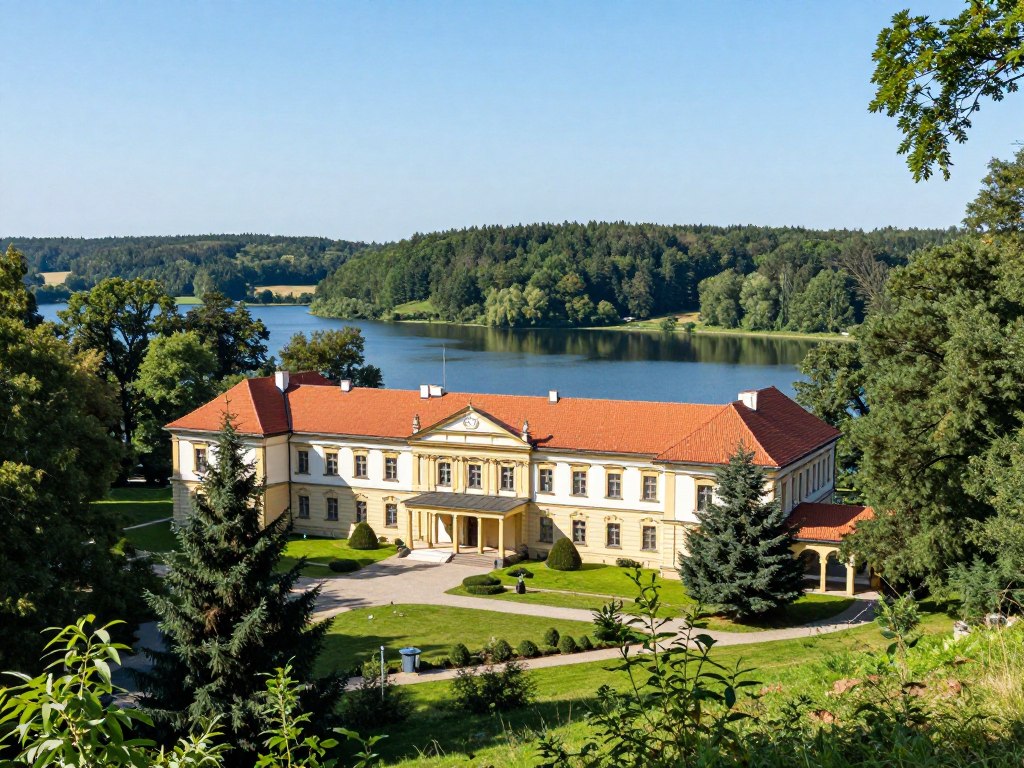Widok na Sanatorium Borkowo i otaczający je Drawski Park Krajobrazowy Widok na Sanatorium Borkowo i otaczający je Drawski Park Krajobrazowy